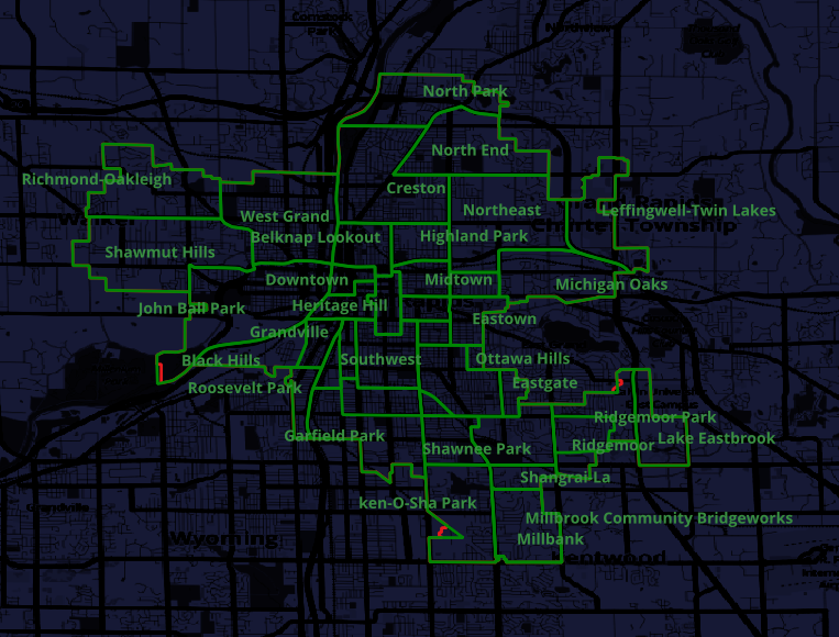 Map of GR Neighboorhoods from their Shapefiles
